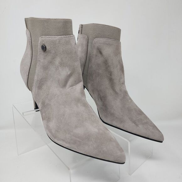 Bandolino Suede Booties Womens 9 Bari Gray Zip Pointed Toe Heeled Ankle Boots - Picture 1 of 8